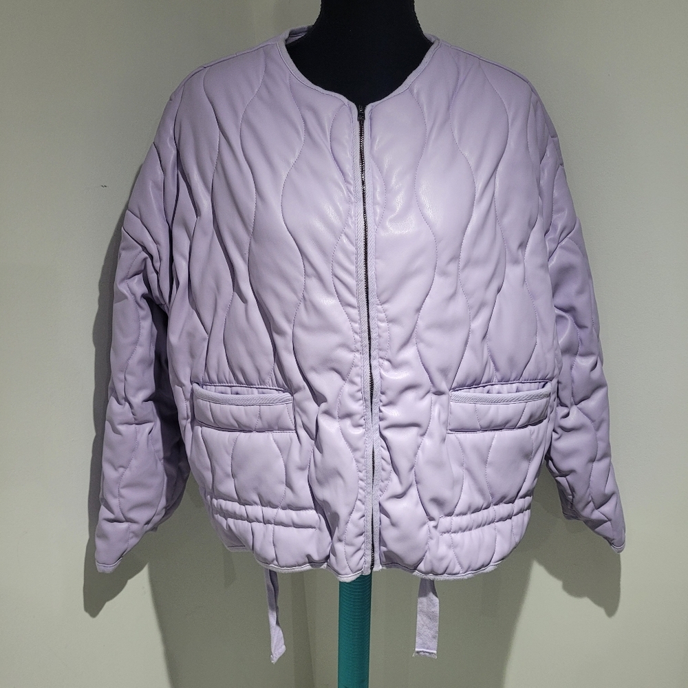 Fashion Nova Womens Oversized Pleather Quilted Puffer Jacket Medium Lavender Y2K